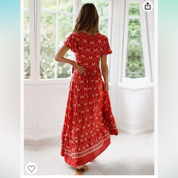 Worn once. Like brand new. Wrap Short Sleeve V-Neck High Split Maxi Dress Sz M - Picture 3 of 8